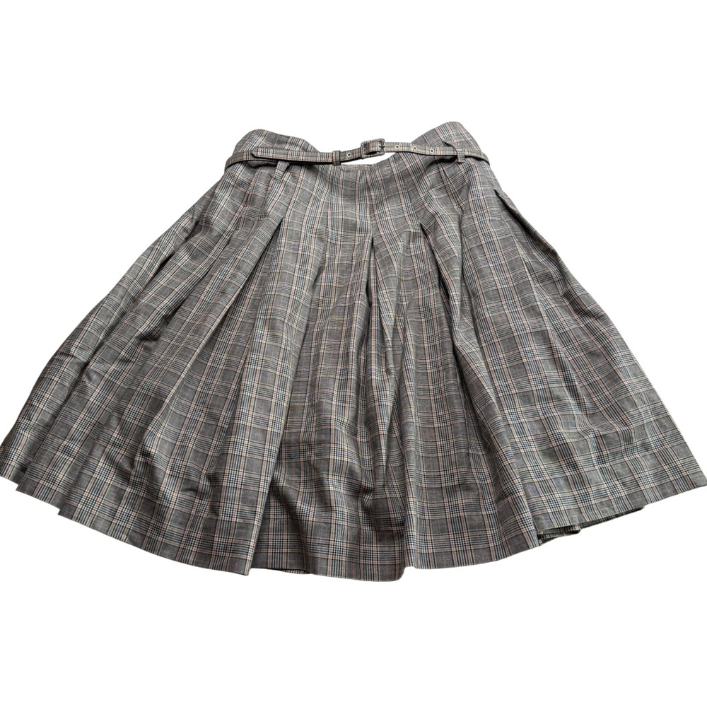 RAG & BONE Skirt Gray Plaid Pleated Belted Wool Blend Women's Size 6 Preppy FLAW